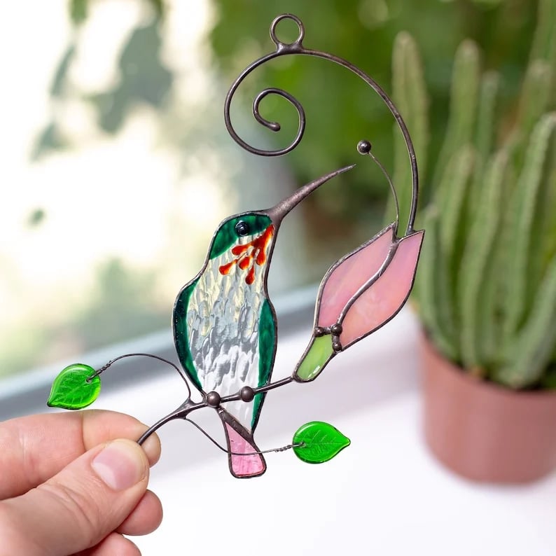 💖Mother's Day Gift- Handmade Stained Hummingbird Suncatcher