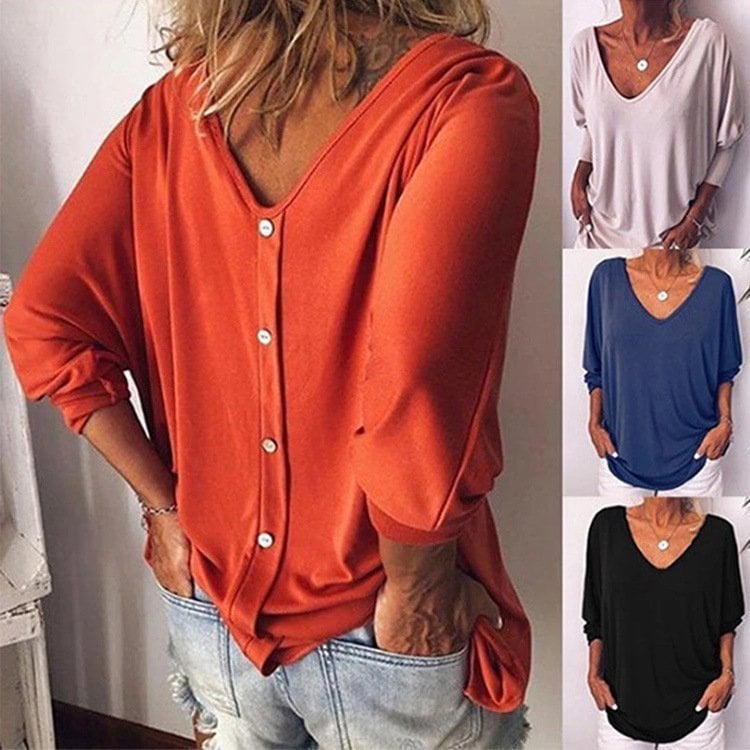 Plus Size Női Laza, Bő Póló Gomb👚