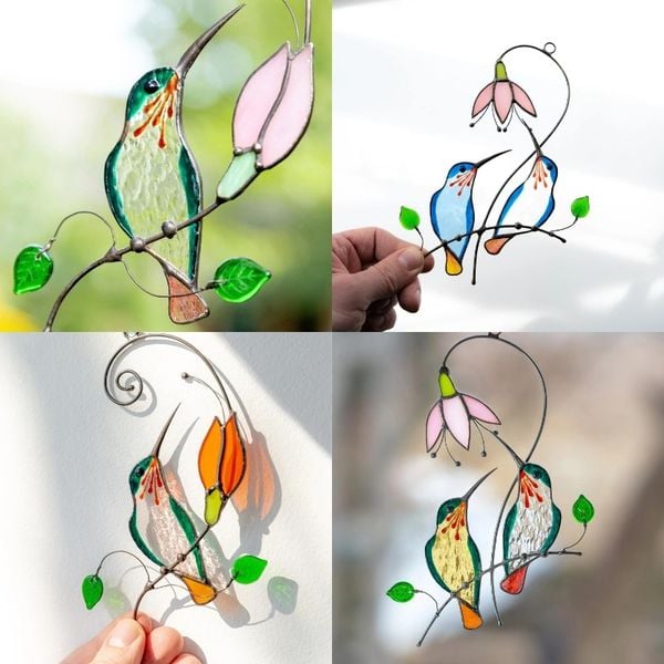 💖Mother's Day Gift- Handmade Stained Hummingbird Suncatcher