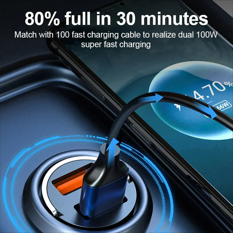 100 W-os intelligens autós töltő - Kettős gyorstöltés intelligens védelemmel