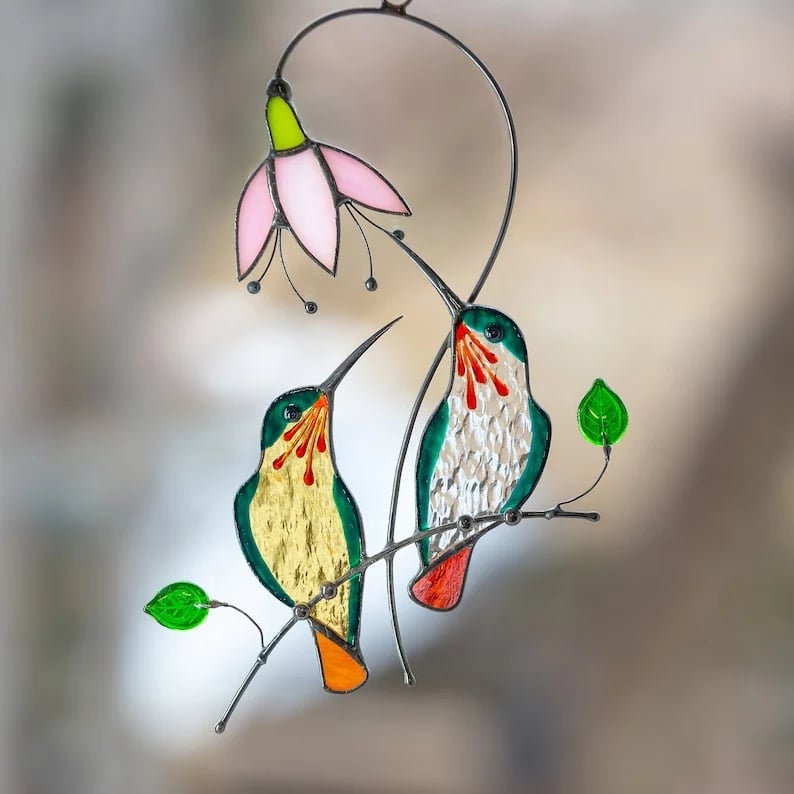 💖Mother's Day Gift- Handmade Stained Hummingbird Suncatcher