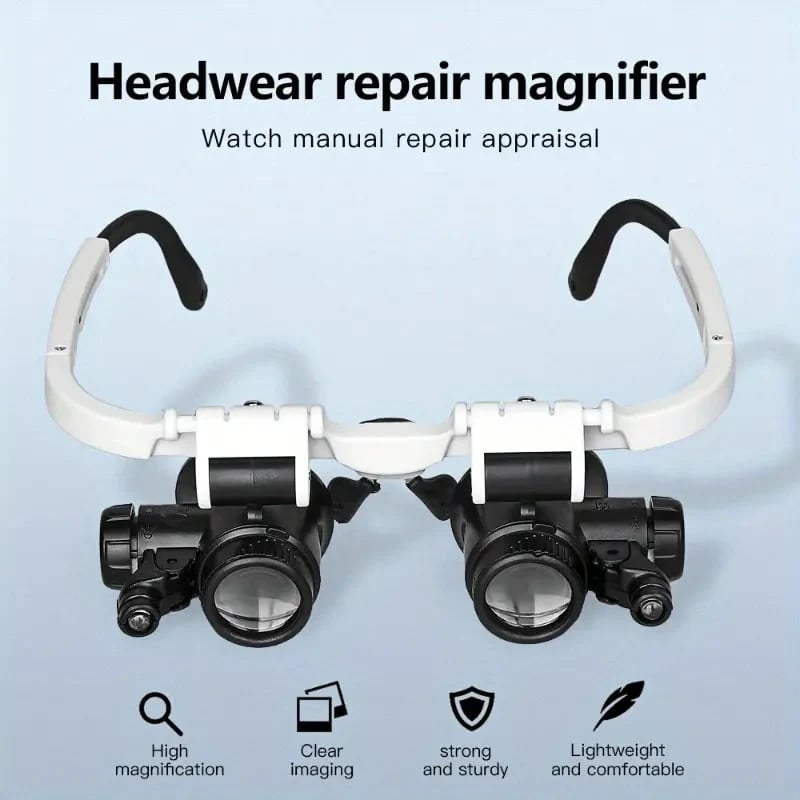 🎁👓8x 15x 23x nagyító a fejen LED fénycsíkkal