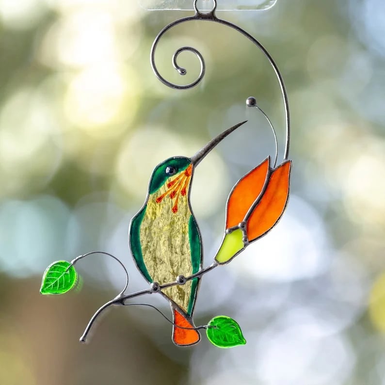 💖Mother's Day Gift- Handmade Stained Hummingbird Suncatcher