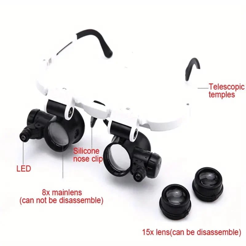 🎁👓8x 15x 23x nagyító a fejen LED fénycsíkkal