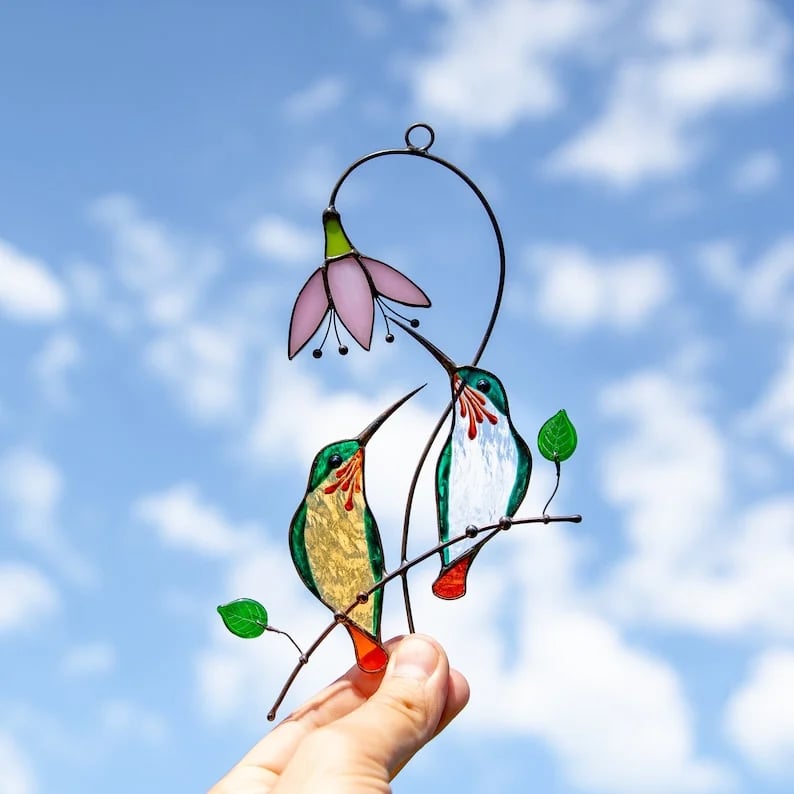 💖Mother's Day Gift- Handmade Stained Hummingbird Suncatcher