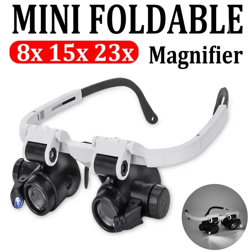 🎁👓8x 15x 23x nagyító a fejen LED fénycsíkkal