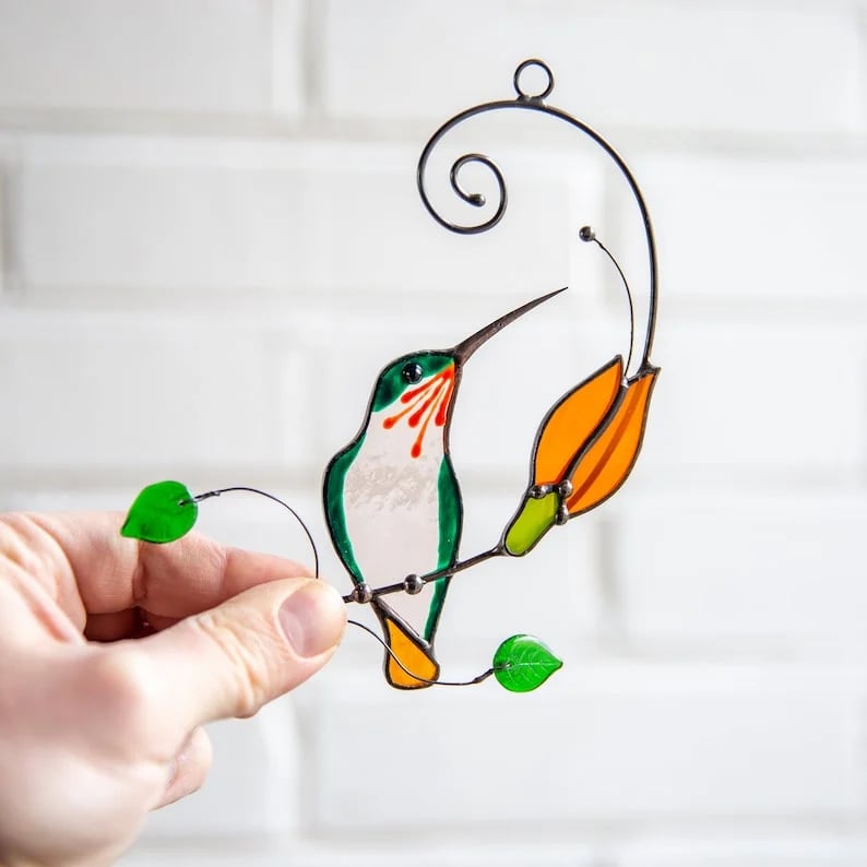 💖Mother's Day Gift- Handmade Stained Hummingbird Suncatcher