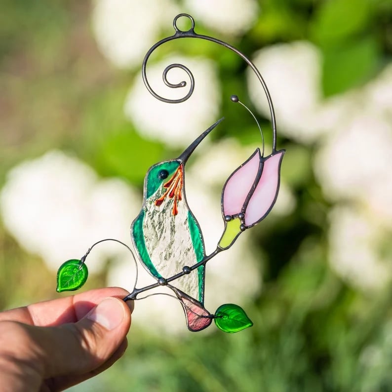 💖Mother's Day Gift- Handmade Stained Hummingbird Suncatcher