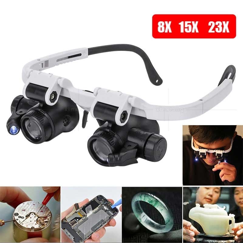🎁👓8x 15x 23x nagyító a fejen LED fénycsíkkal