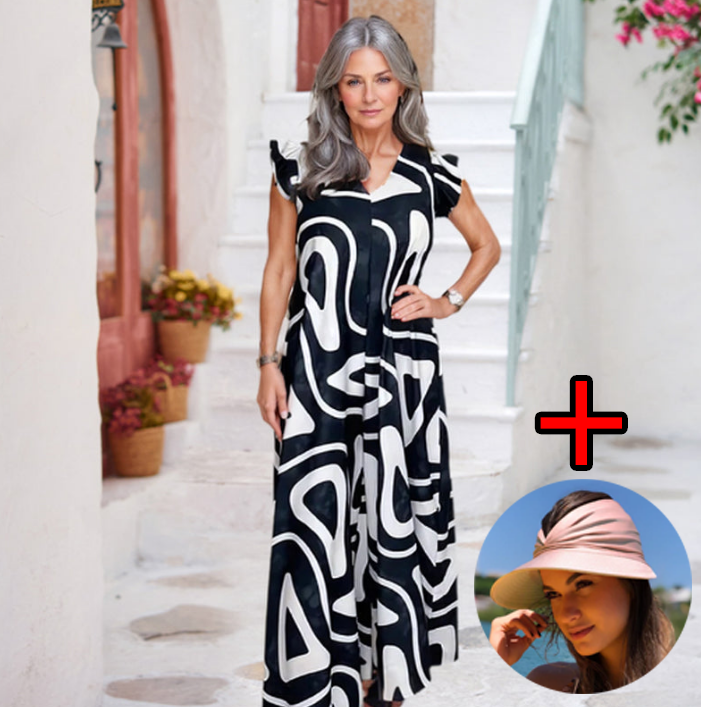 🌸 Női Geometrikus Mintás V-nyakú Széles Lábszárú Overall