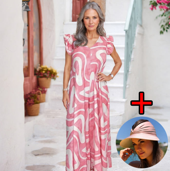 🌸 Női Geometrikus Mintás V-nyakú Széles Lábszárú Overall